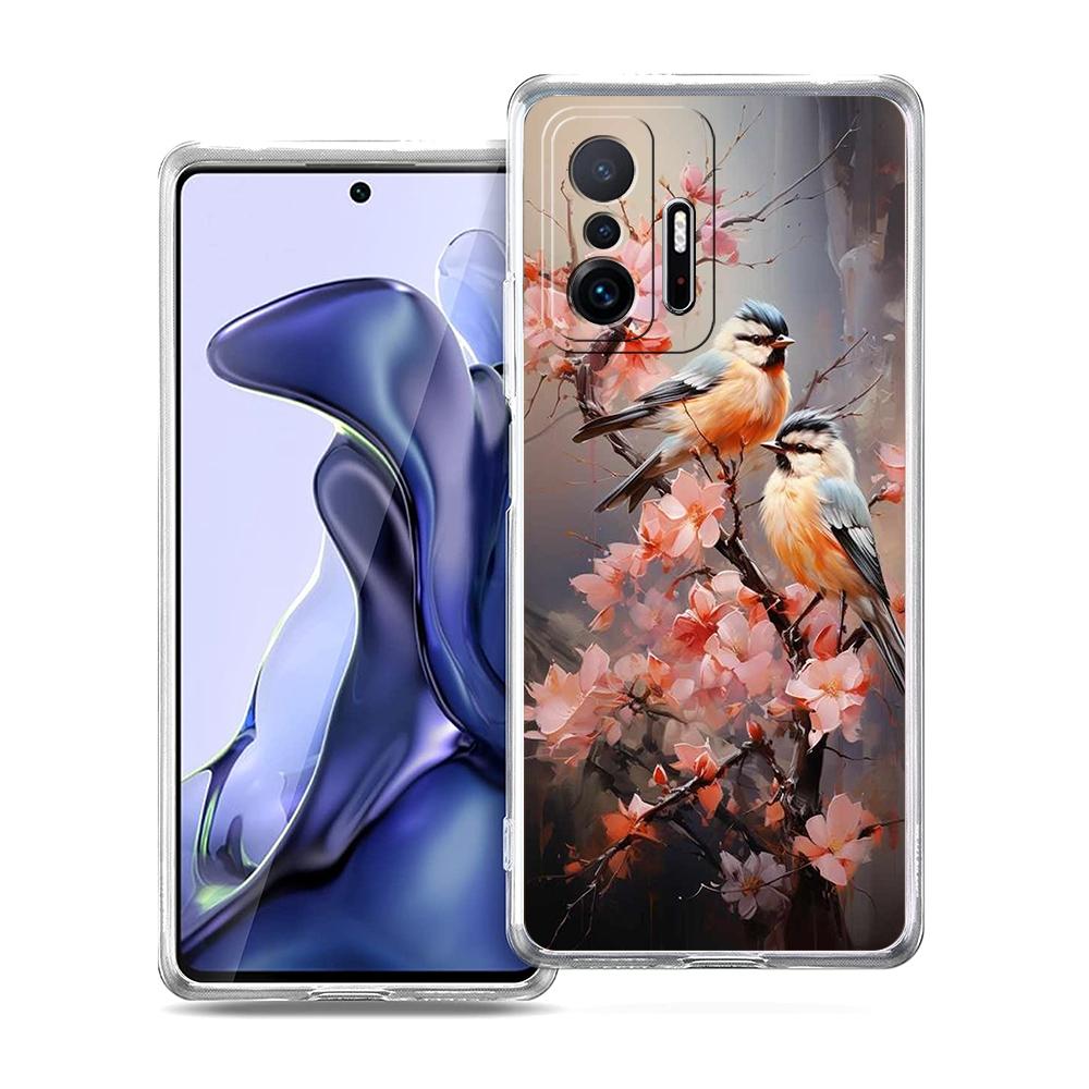 Прозрачный чехол для телефона для Xiaomi Mi 14 13 12 11 Ultra 13T 12T 11T Poco X3 NFC F3 F6 Pro 5G Мягкий ТПУ Цветочный Цветочный Птичий Узор