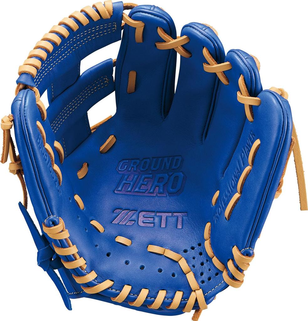 ZETT Youth Baseball Softball Ground Hero Navy X Pastel Brown BJGB76525F Glove, All-Around, Left-Handed Throw, (2532), Size Small,