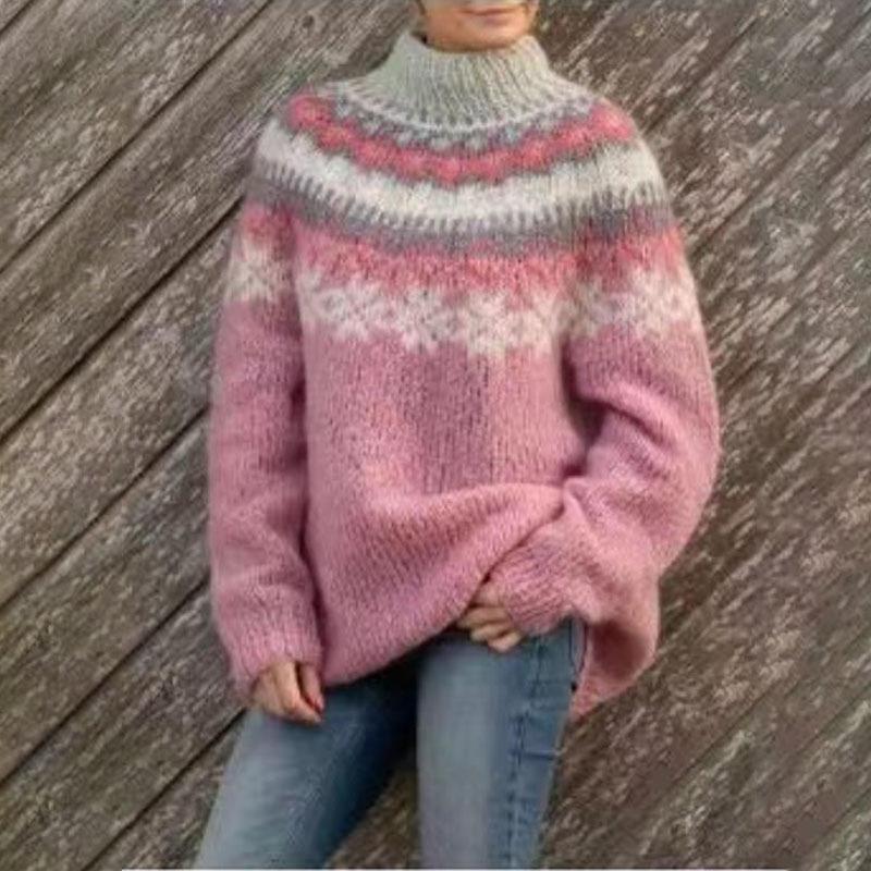 European Autumn/Winter Women's Thick Jacquard Knit Sweater - Acrylic Blend