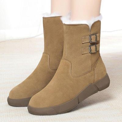 Женские зимние ботильоны из хлопка, кожи и меха - Нескользящие, Утепленные шерстью, Теплые зимние ботинки на плоской подошве