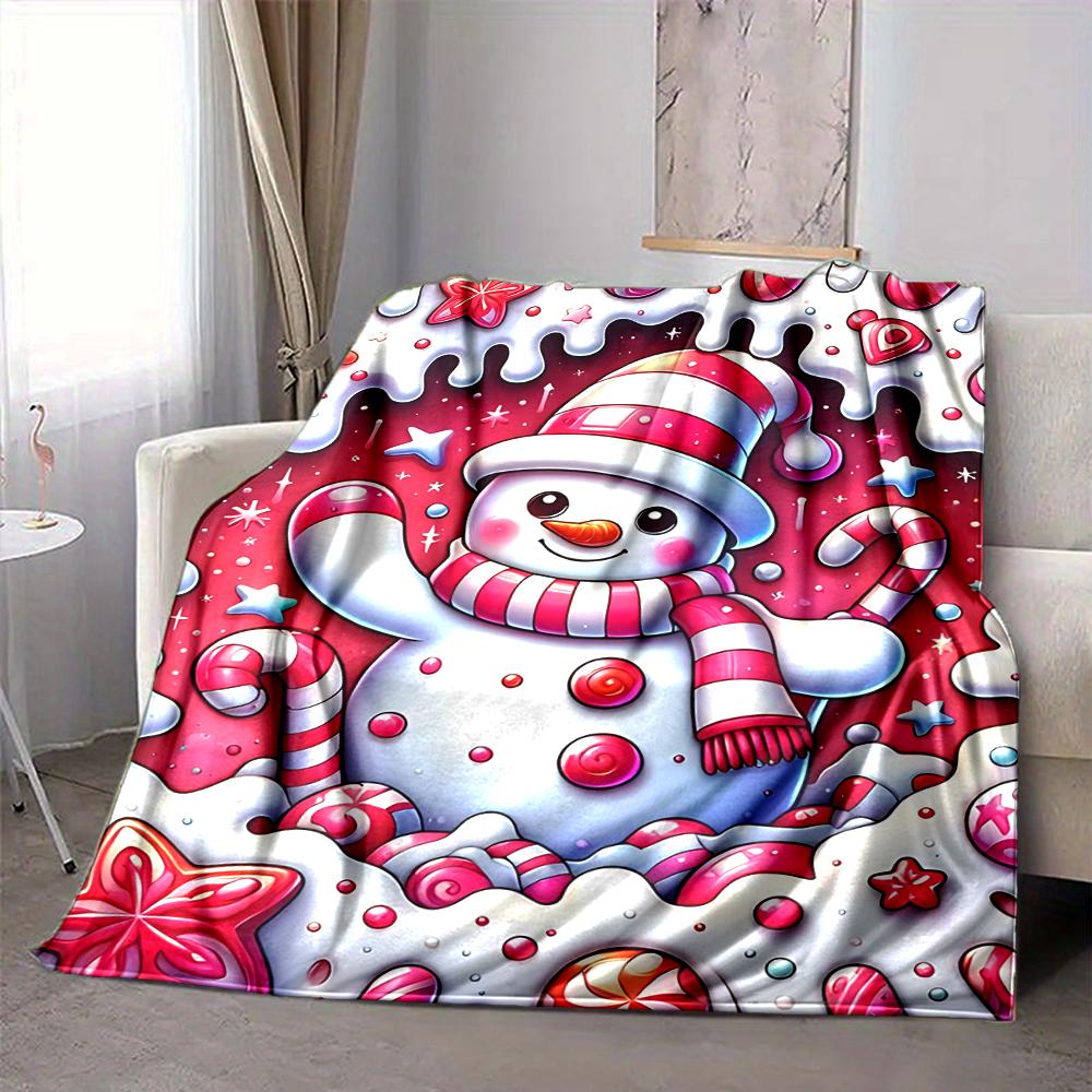 1Pc Winter Wonderland Snowman Flannel Blanket, Soft And Comfortable, Casual Warm, Camping Travel, Christmas, Halloween Xmas Gift. G154