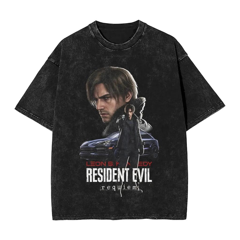 Resident Evil 9 Requiem Леон С. Kennedy Graphic 100% Хлопок Унисекс Рубашка с кислотной стиркой 2026 Лето Новая Мужская Y2k Футболка с коротким рукавом
