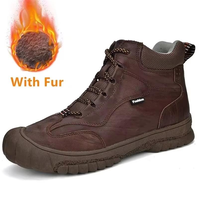 Модная мужская обувь, новые походные мужские ботинки, люксовая брендовая обувь для активного отдыха, мужские ботинки из натуральной кожи, зимние ботинки для скалолазания, теплые плюшевые меховые ботинки