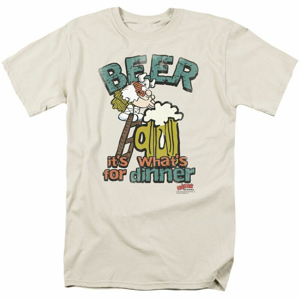 Hagar The Horrible Beer Dinner T Shirt Mens Licensed Comic Strip Tee Cream