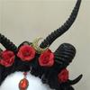 Gothic Skull Horn Headband Women Halloween Costume Cosplay Crown Accessory Dark Red Rose Mix Style