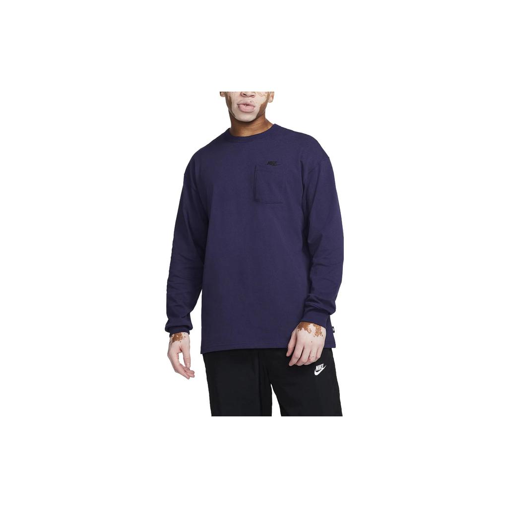Nike Long-Sleeve Pocket T-Shirt Solid Color Crew Neck Fitted Men Tops Navy-Blue DR7929-555