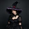 Halloween Witch Hat Pointed Wizard Hat Dark Vintage Rose Ruffle Costume Accessories Cosplay Party Hat For Women Masquerade Prop