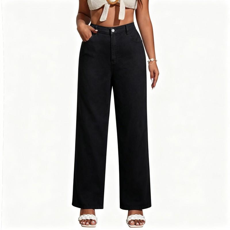 Womens High-Waisted Wide Leg Denim Pants Stretchy Casual Jeans 2025 White Pink Black Blue Gray