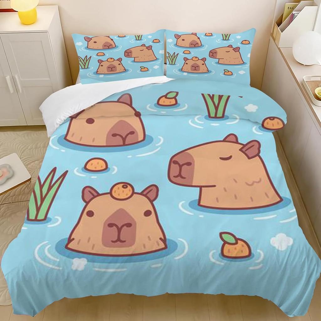 2-3 Cartoon Duvet Cover Cute Capybara Pillowcase Bedding Set Adult Boy Girl Bedroom Decoration Single Double Large Size