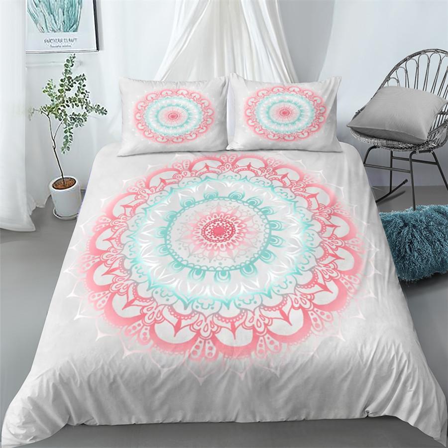 Комплект постельного белья Mandala Blue Pink Boho Chic Покрывала в романтическом стиле Постельное белье в стиле бохо King Полиэстеровый пододеяльник