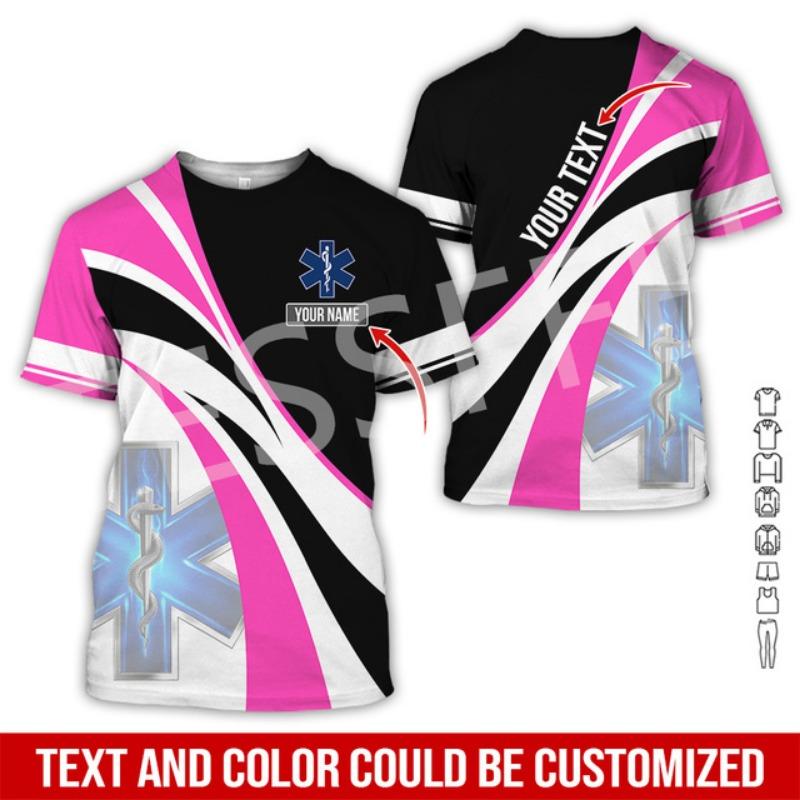 Индивидуальное имя Косплей EMS EMT Медицинский фельдшер Работник Татуировка 3DPrint Лето Harajuku Уличная одежда Короткие рукава Повседневные футболки X4