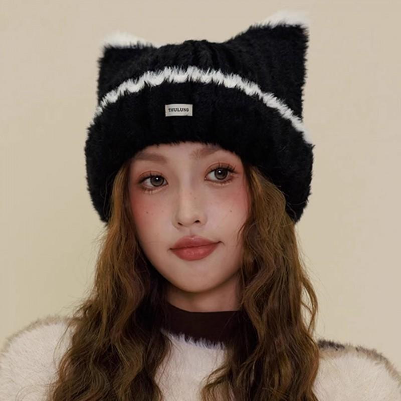 Korean Style Winter Knit Beanie Kids Teens Warm Acrylic Hat With Ribbed Adjustable Fit