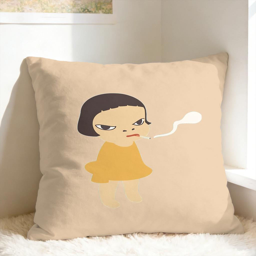 Pillow Case Y-Yoshitomo Nara Print Pillow Cover For Sofa Car Home Decor Retro Trendy Pillowcases