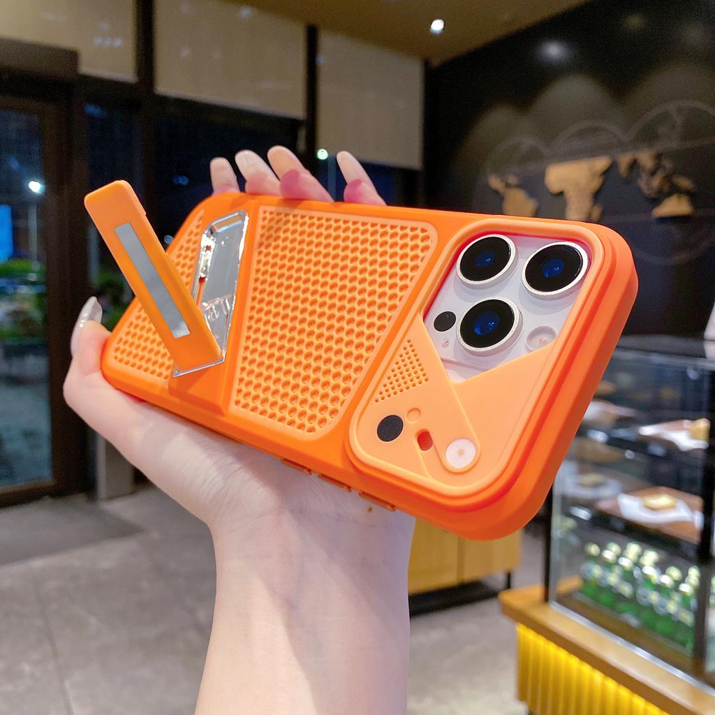 Invisible Bracket Cooling Heat Dissipation Phone Case for 18 Pro 17 Air 16 15 14 13 12 11 Pro Max Stand Breathable Cover