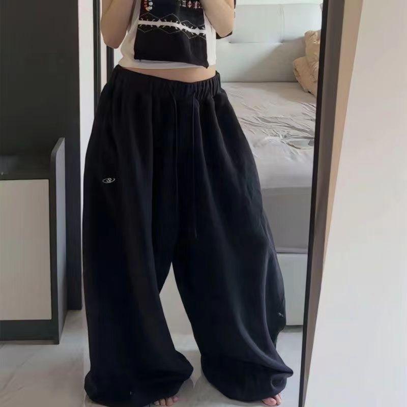Womens Retro Loose Wide Leg Sweatpants Streetwear Hip Hop Casual Trousers