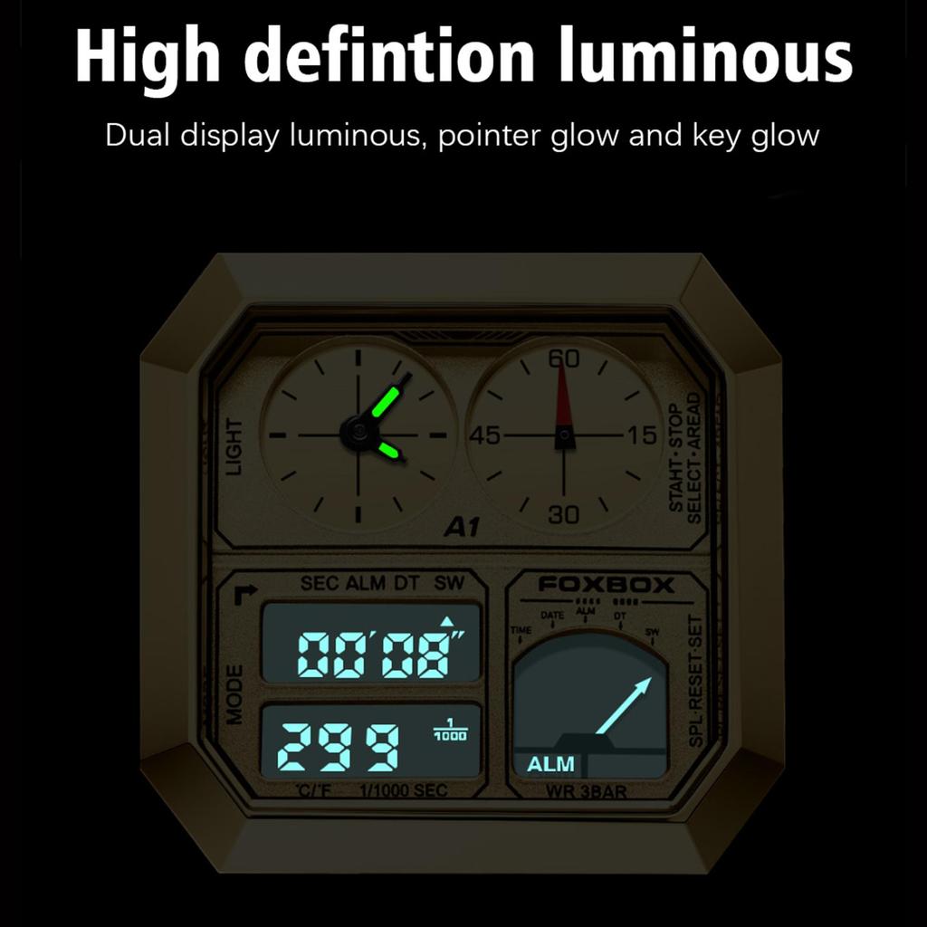 FOXBOX Мужские часы с подсветкой дисплея Спортивные шагомеры Цифровые часы с обратным отсчетом Календарь Часы