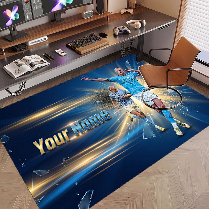 Custom Rug Erling Haaland Pattern Print Name Text Soft Non‑Slip Floor Carpet for Home Indoor Decoration