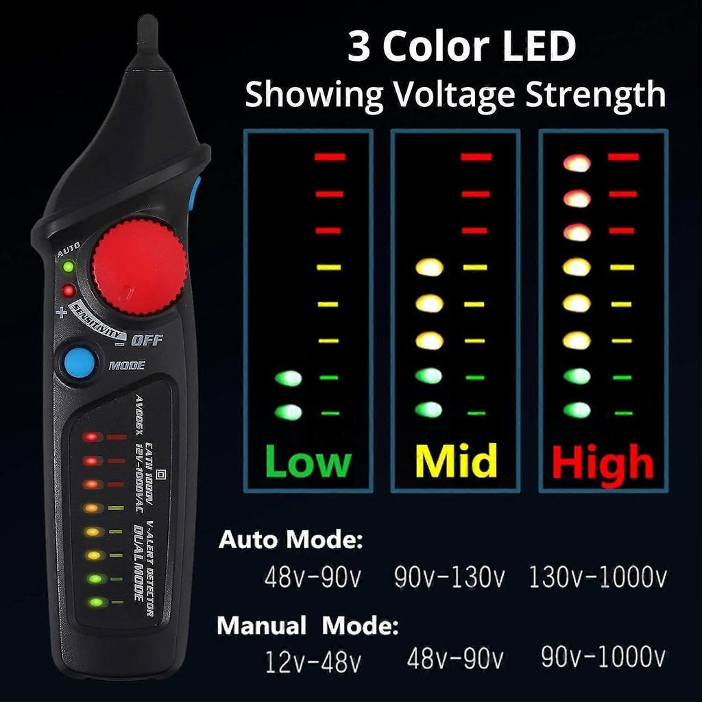 Non-Contact Voltage Tester Electrical Voltage Detector AC 12V-1000V/48V-1000V Auto/Manual Dual Mode Electrical Testers with LED Flashlight