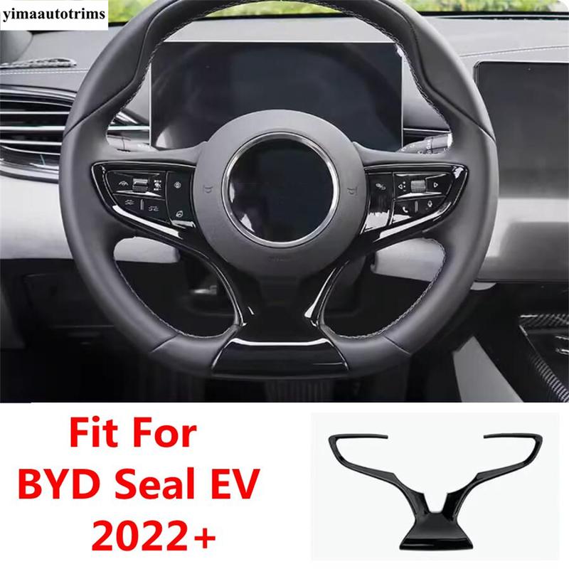 Car Steering Wheel Frame Decoration Cover Trim For BYD Seal EV - 2024 Black / Carbon Fiber / Wood Grain Style Accessories
