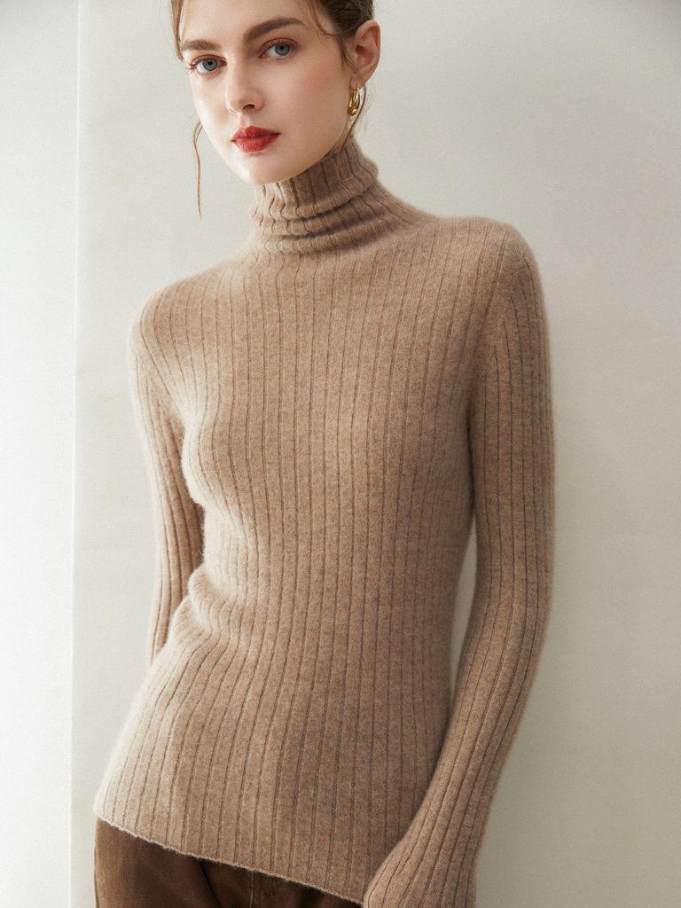 Women's Pure Cashmere Long Sleeve Sweater - New Autumn/Winter Stylish Base Layer with Stack Collar
