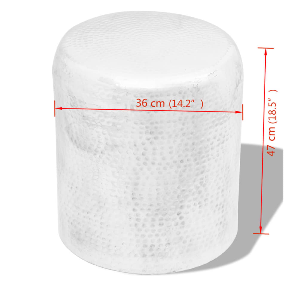 Hammered Aluminum Stool Side Table in Silver