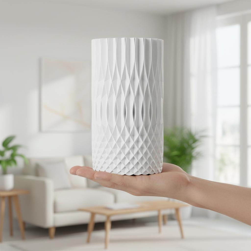 Decorative spiral vase, openwork form, white, for flowers, elegant