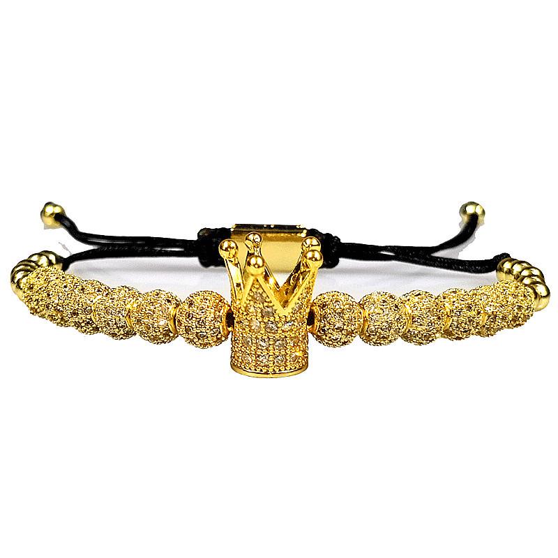 European Hot Item: 18K Color Retention Woven Bracelet with Micro-inlaid White Zirconia and Large Crown Copper Beads