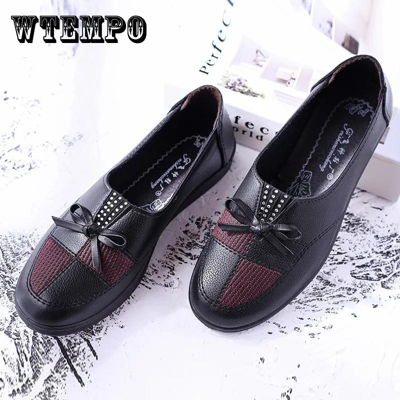 Women's Ladies Female Woman Mother Shoes Flats Genuine Leather Loafers Mixed Colorful Non Slip On Plus Size 35-41