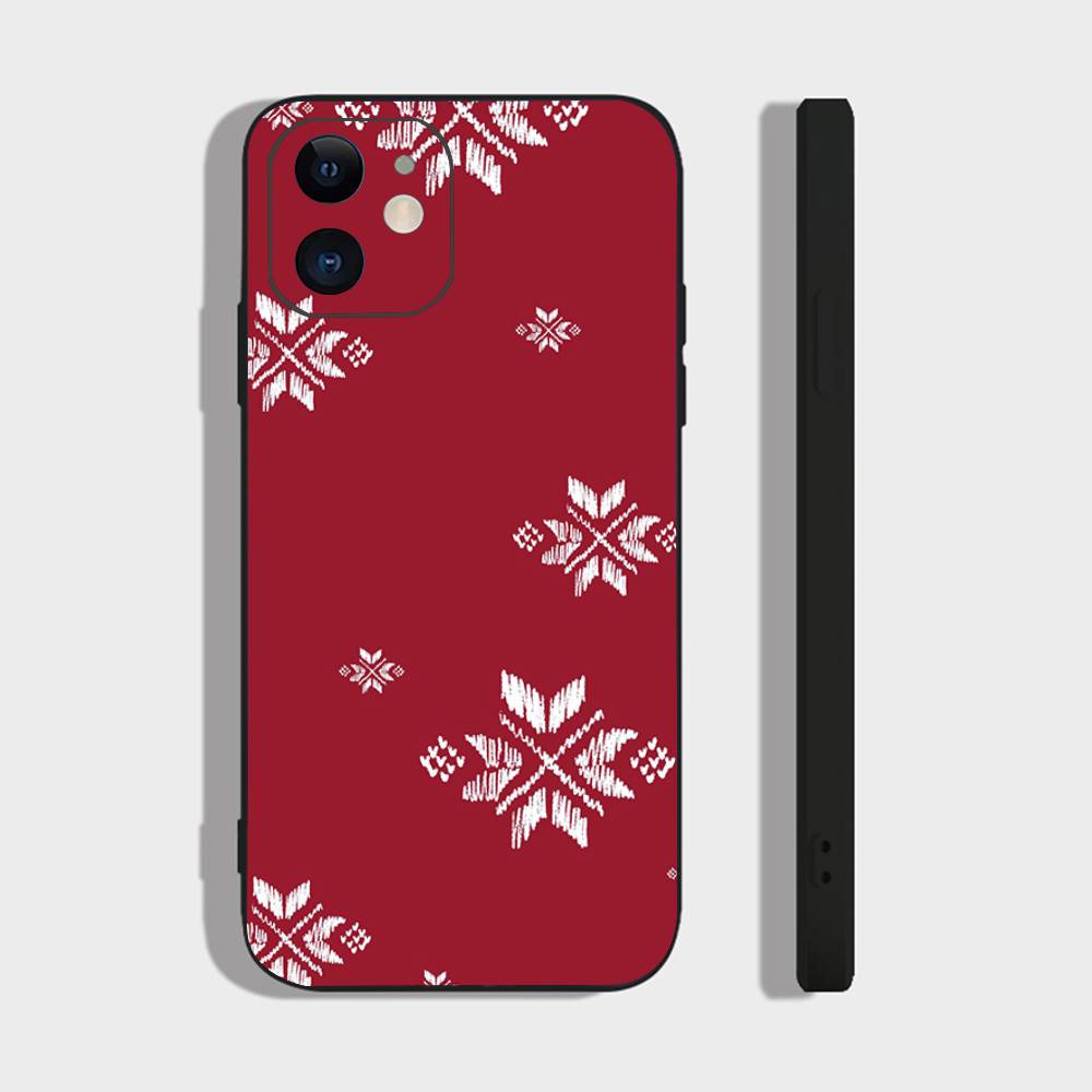 Retro Patterned Red Festive Phone Case For IPhone 17 Air 16 15 14 13 Pro Max 11 12 Black Silicone Cover