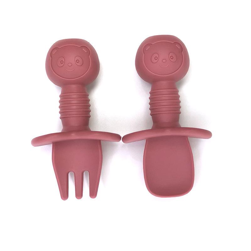 Cartoon Little Bear Silicone Fork and Spoon Set for Children's Eating Training