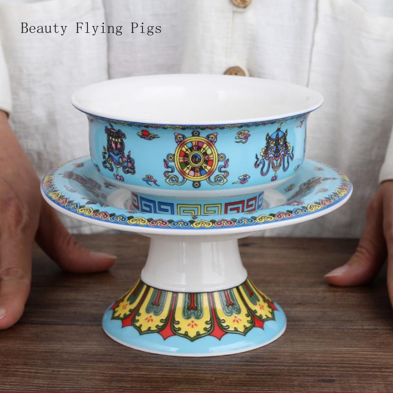 Керамическая чаша в форме лотоса, окрашенная эмалью, буддийский храм, храм, чаша для воды, восемь благоприятных украшений фэн-шуй буддизм