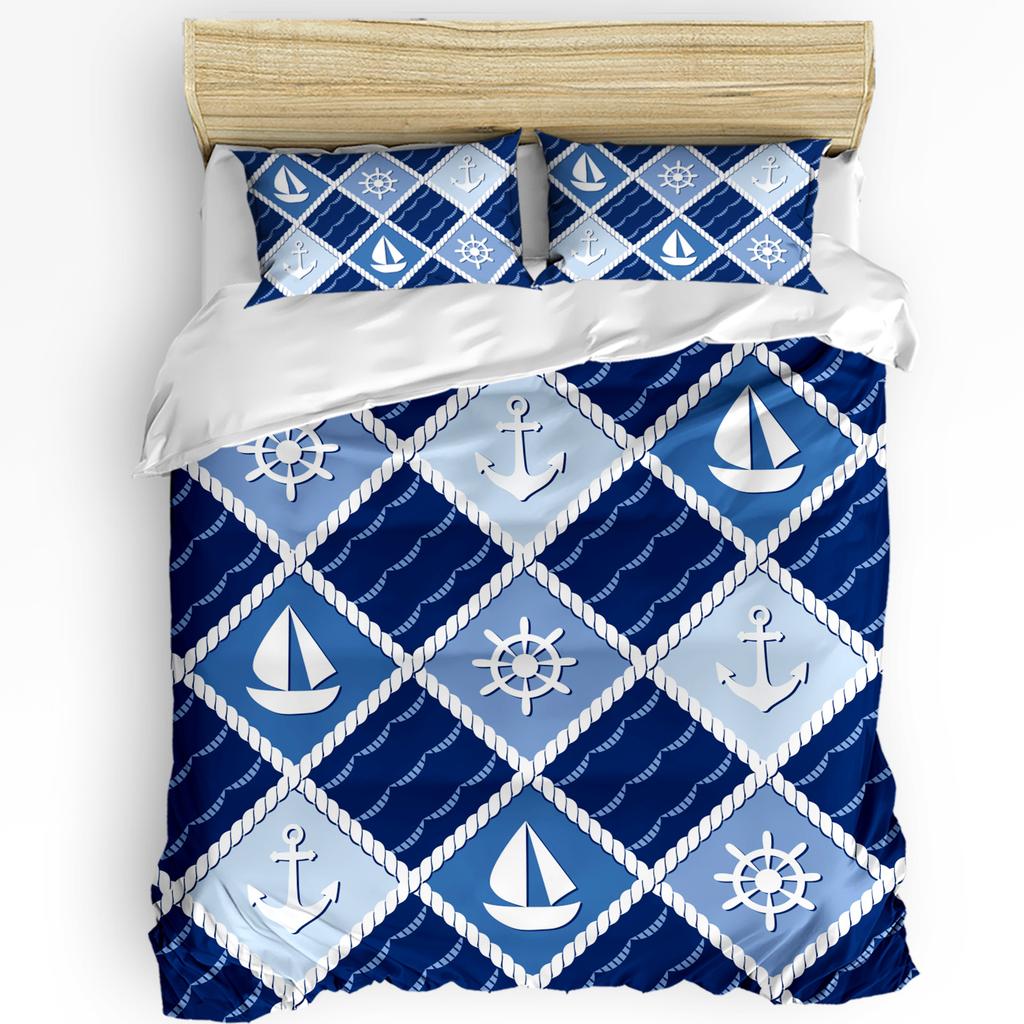 Striped Ship Rudder Anchor 3pcs Bedding Set For Double Bed Home Textile Duvet Cover Quilt Cover Pillowcase