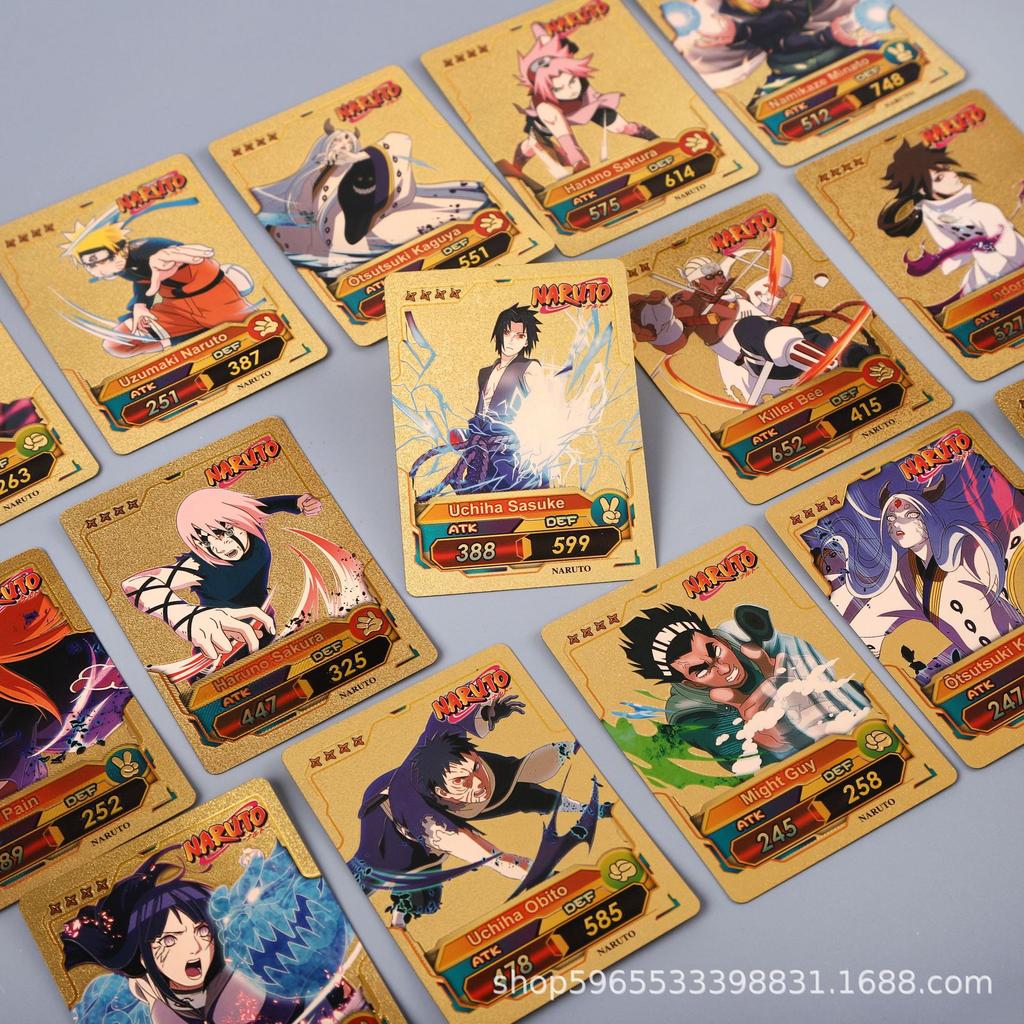55pcs Naruto Card Gold English Series Kakashi Uchiha Sasuke Rare Collection Combat Children Fan Gift Desktop Game Toy
