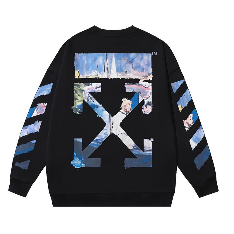 1086 Off-White 2026 Autumn and Winter New OW Monet Oil Painting Arrow Print Men's and Women's Round Neck Hoodie