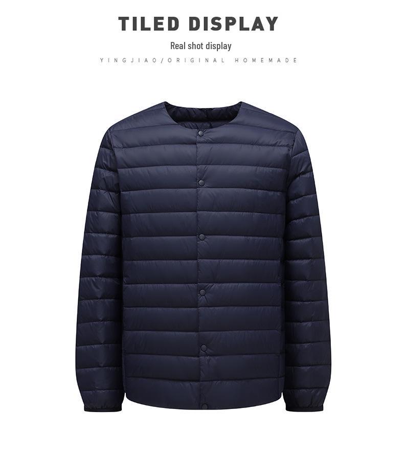 Мужская легкая пуховая куртка с воротником-стойкой и двумя молниями - Теплый белый утиный пух для осени/зимы