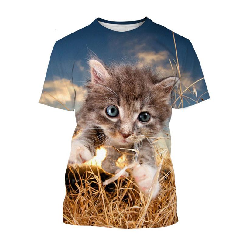 Cute Cat 3D Printed T Shirt For Men Classic Animal Art Painting Short-sleeved Tees Round Neck T-shirt Casual Tops Summer Clothes