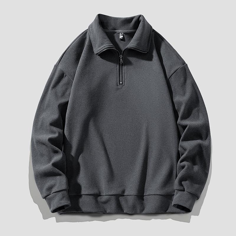 Men S Half Zip Stand Collar Solid Color Long Sleeve Thick Sweatshirt