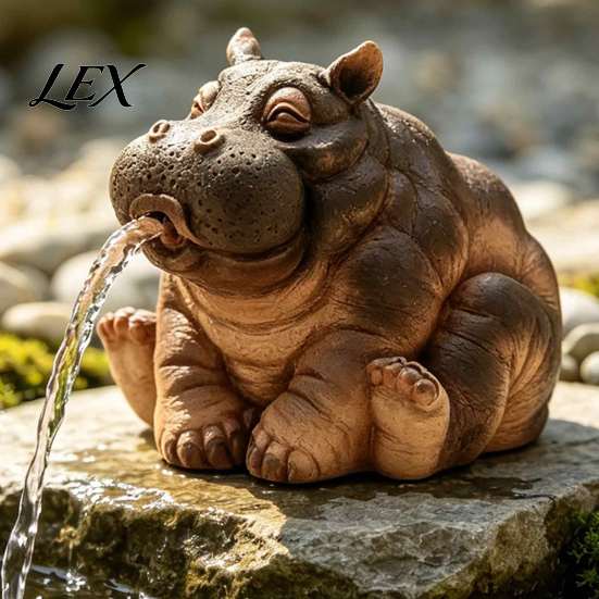 Hippo Statue for Water Spray Spitting Hippopotamus Figurine, Realistic Resin Statue, Animal Decoration Fountain Sculpture Garden Pond Pool Life