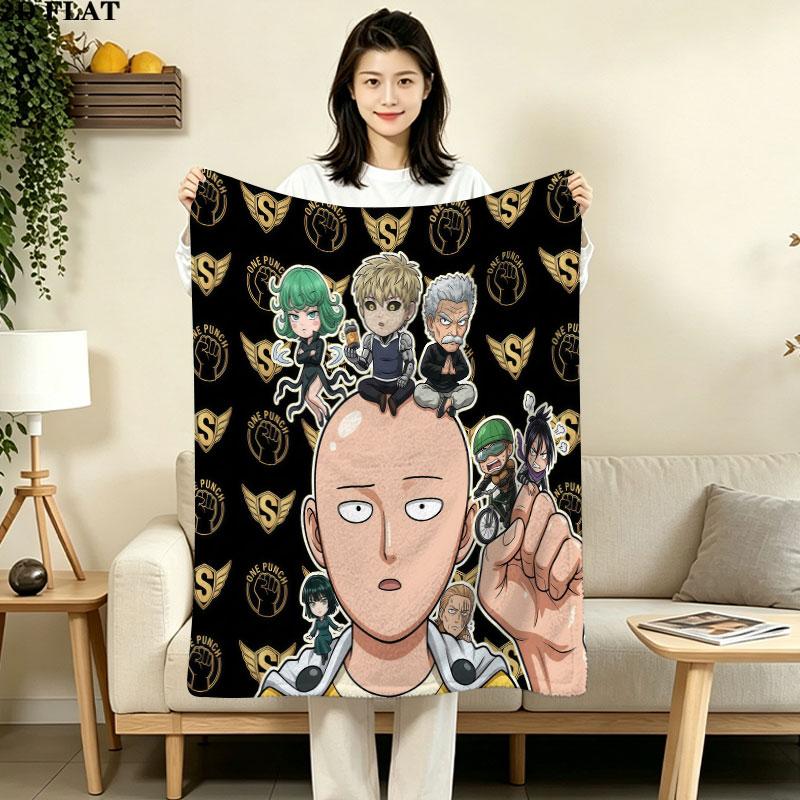 1PC Onepunch Man Patterned Flannel Blanket Suitable For All Seasons For Home Decor Warmth And Comfort Gifts Holiday Present