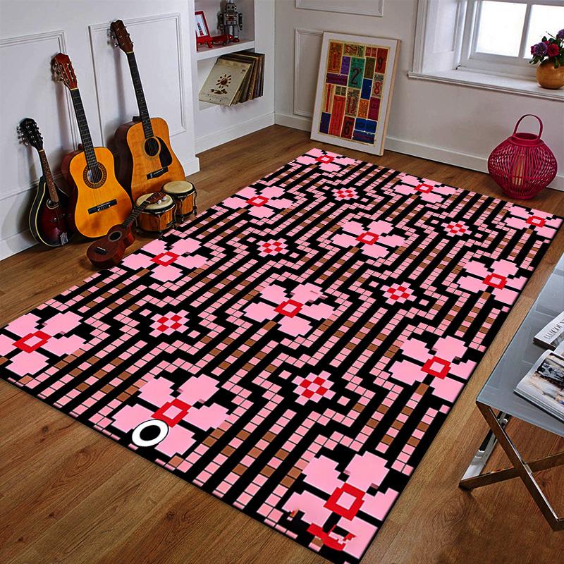 Pink Pixel Floral Geometric Pattern Patterned carpet a non slip rug suitable for all seasons and any setting, gift