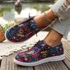 Women Flats Sneakers 2025 Spring Autumn New Women Fashion Canvas Print Flat Shoes Lace Up Woman Outdoor Casual Big Size Sneakers