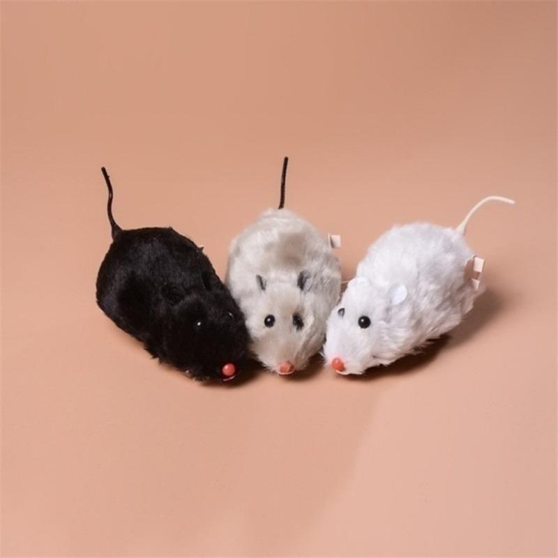 1Pcs Funny Lifelike Plush Mouse Running Rat Toy for Cats Dogs Pets Kids Random Color