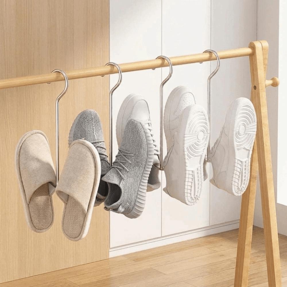 5PCS Stainless Steel Double Hook Shoe Rack Space Saving Sports Shoes Hooks  Outdoor Balcony