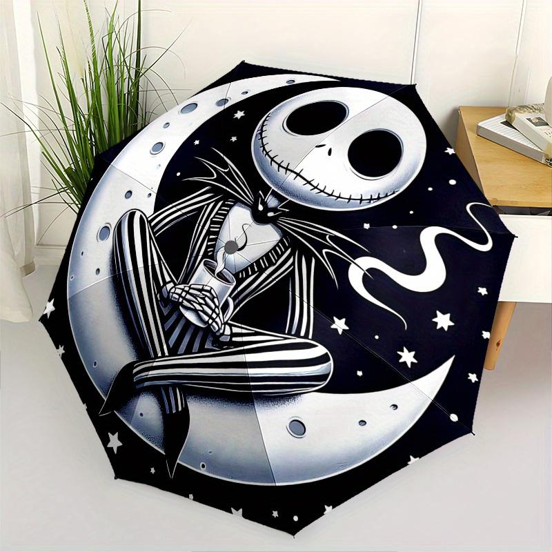 1 Auto Open Moonlight, Skeleton Themed Colorful 8 rib Portable Umbrella for Men and Women, A Compact Commuting Companion Suitable for Daily