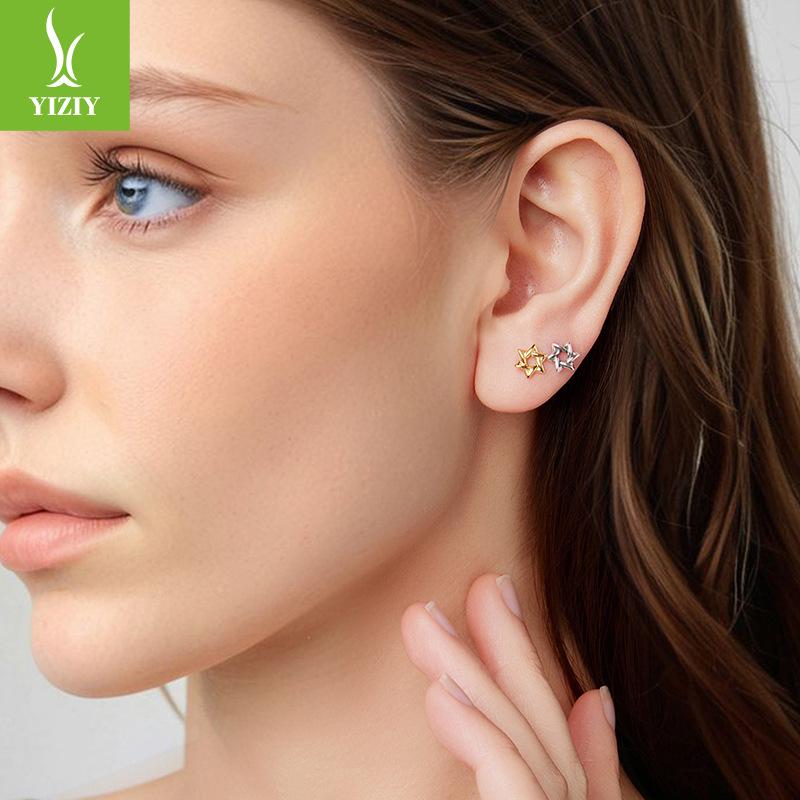 Simple Hexagram Plain Silver Stud Earrings, Fashionable And Versatile S925 Sterling Silver Hollow Stud Earrings.