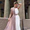 Летнее элегантное длинное платье без рукавов с плиссировкой и шалью