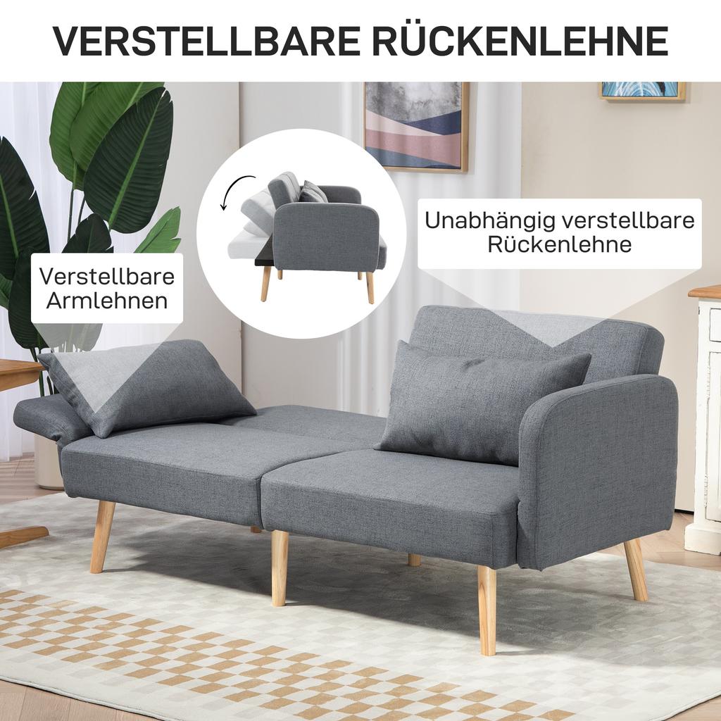 3 Seater Sofa Bed Guest Double Bed Up To 240 Kg Folding Armrests Wooden Frame 170 X 83 X 80 Cm Gray