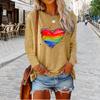 Топы для женщин Rainbow Love Graffiti Print Round Neck Long Sleeve T Shirt Fall Casual Slim Pullover Women's Long Sleeve Top