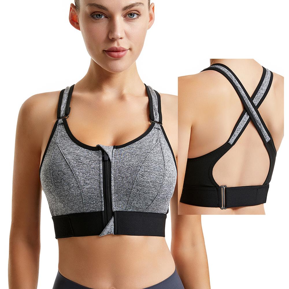 Women Sport Bras Plus Size Crisscross Shockproof Front Zipper Wireless Underwear Run Vest for Female Yoga Sport Bra Intimates Fitness Bralette