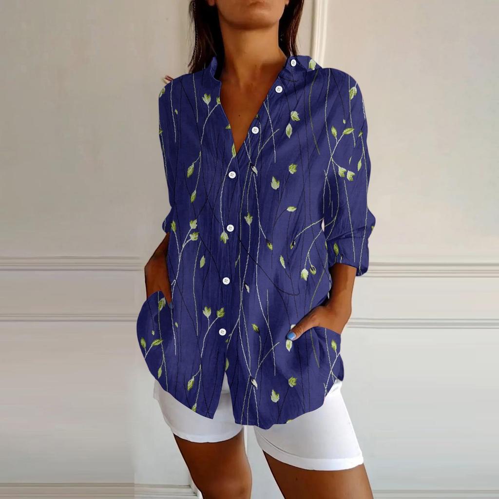 Womens Button Down Shirts Cotton Linen Long Sleeve Dress Shirts Casual Summer Tops Work Blouses